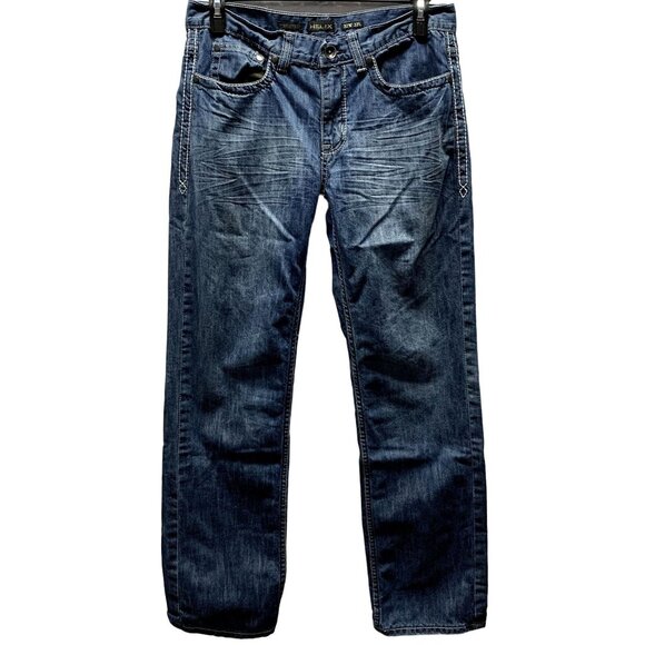 Helix Jeans Mens 32x32 Actual 34x32 Straight Whisker Front Medium Wash Y2K Denim - Picture 1 of 8